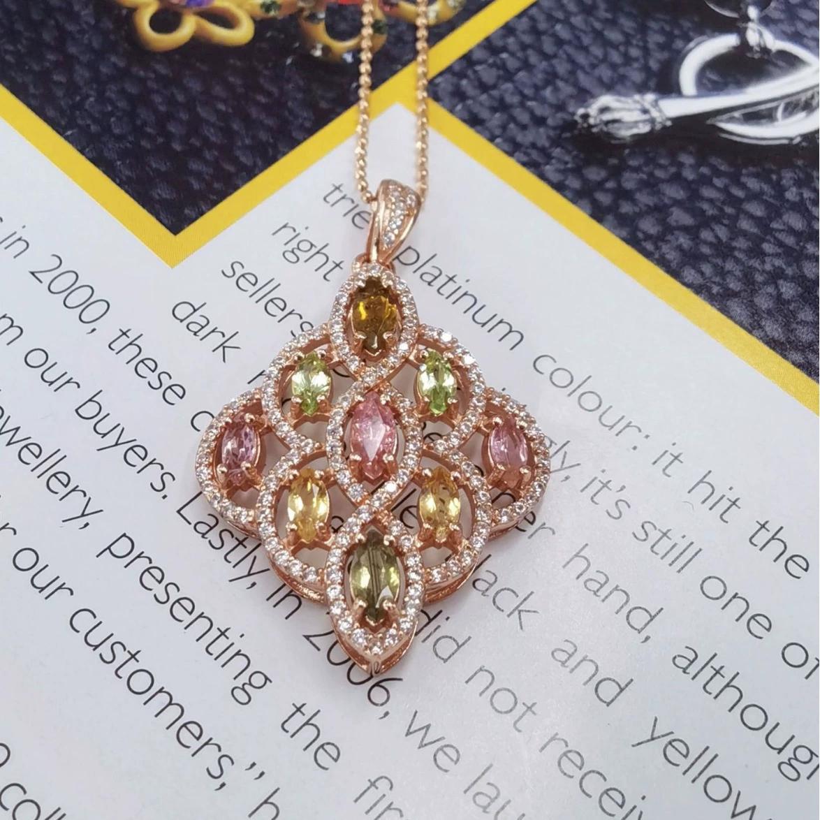 Sparkling Rose Gold Plated 925 Sterling Silver Natural Tourmaline Pendant