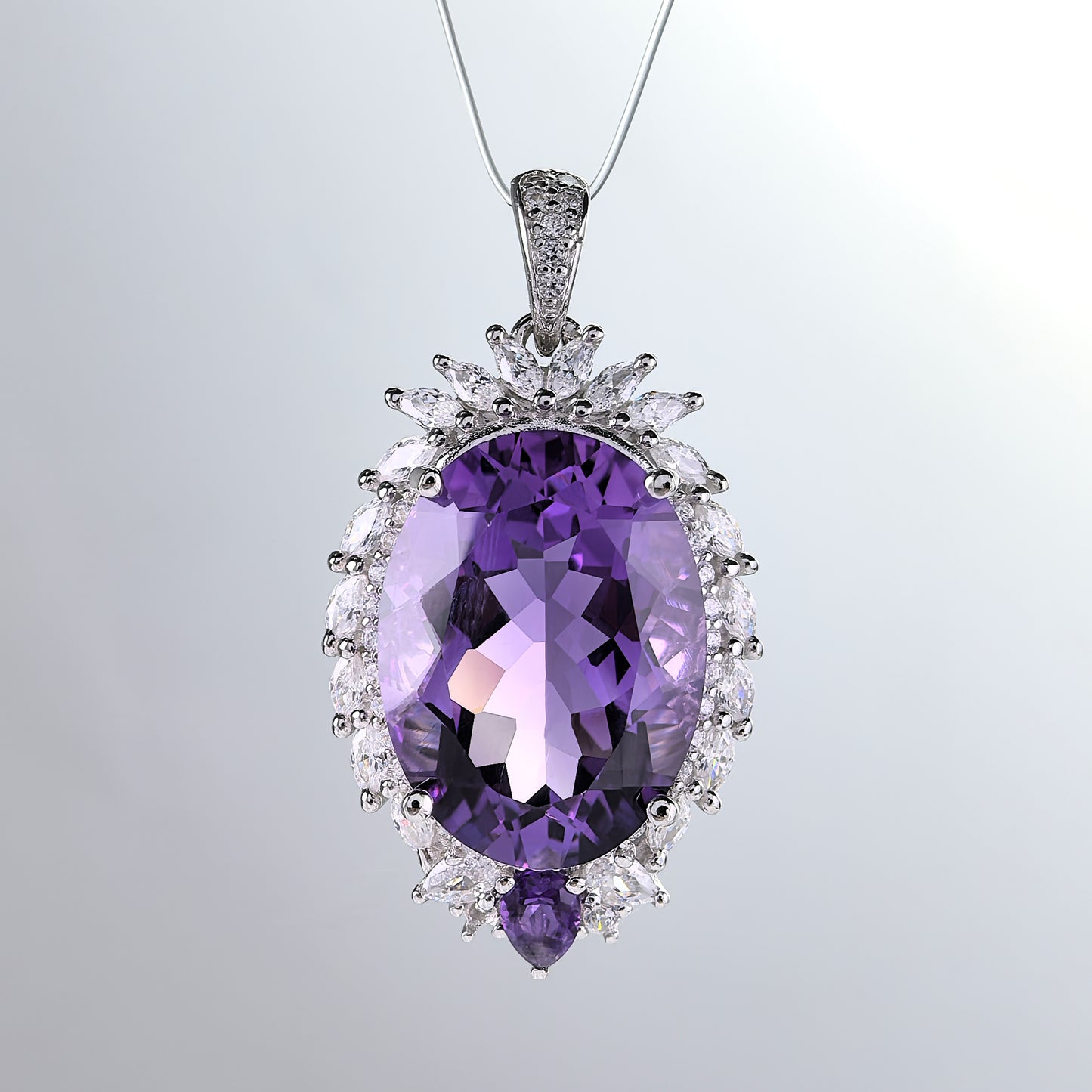 Elegant Rhodium Plated 925 Sterling Silver Natural Amethyst Pendant