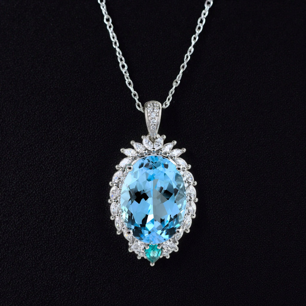Sparkling Rhodium Plated Silver 925 Jewelry Natural Sky Blue Topaz Pendant