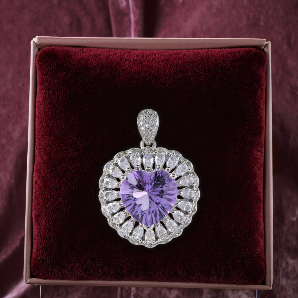 Romantic Rhodium-Plated 925 Sterling Silver Natural Amethyst Heart Pendant