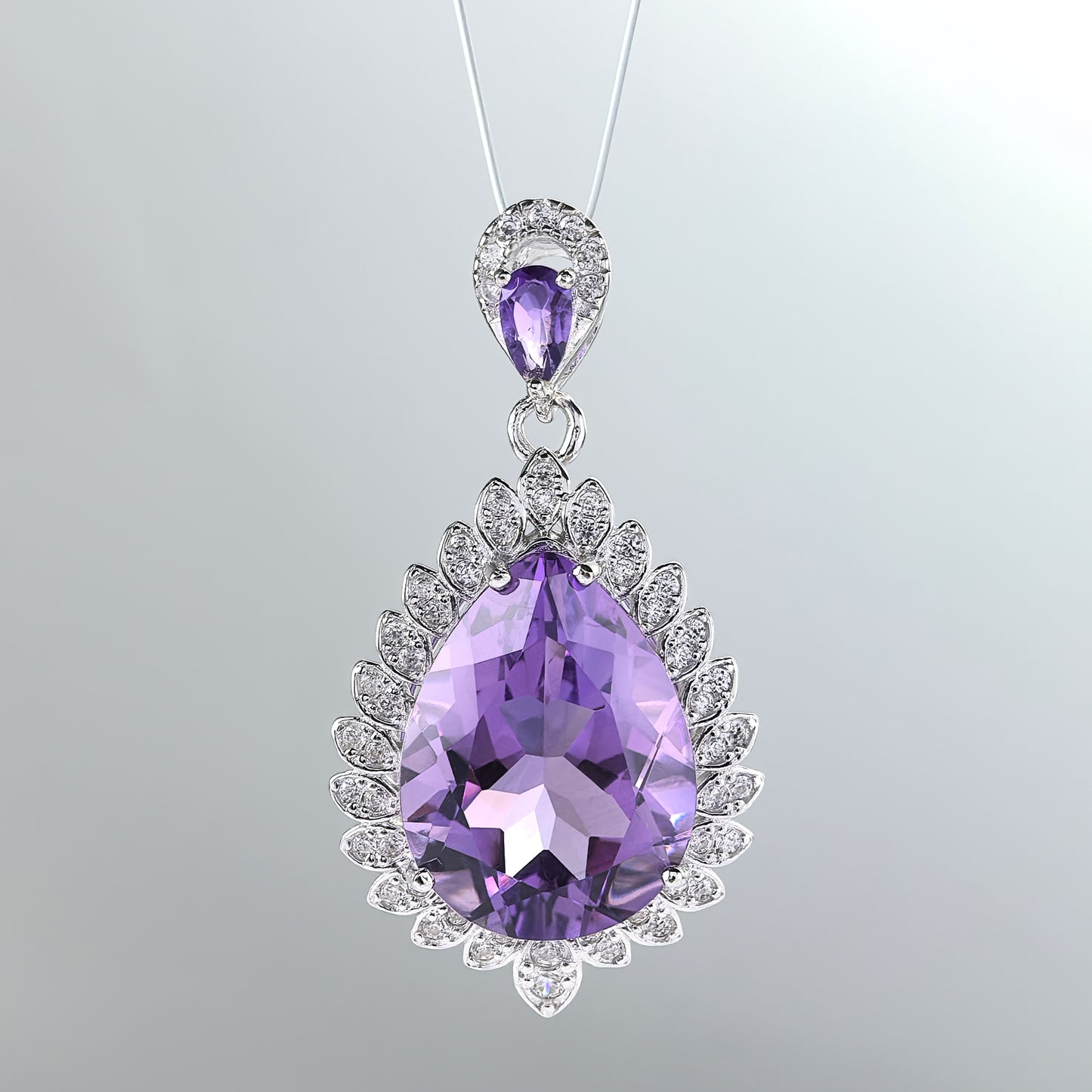 Graceful Rhodium Plated 925 Sterling Silver Natural Amethyst Pendant