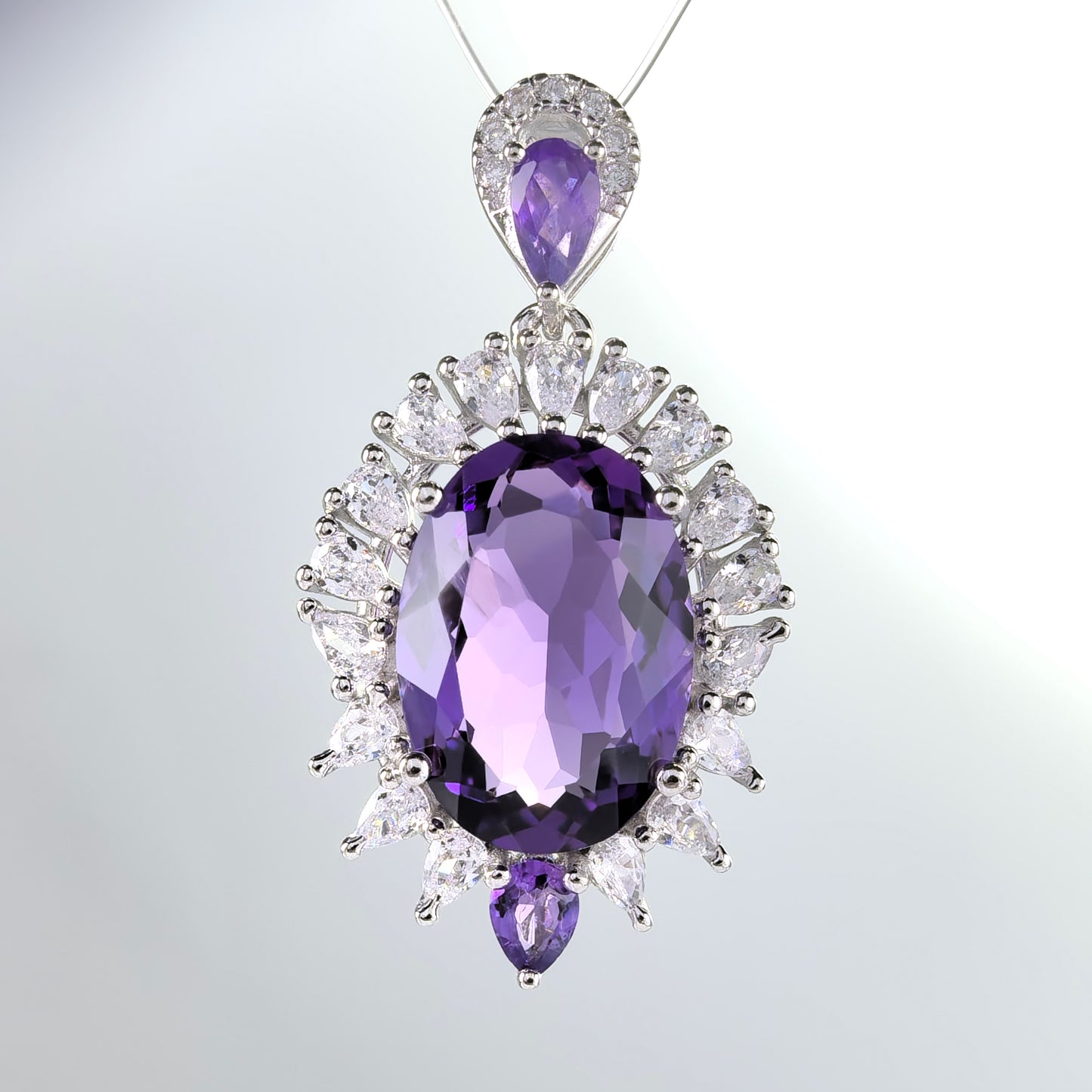 925 Sterling Silver Natural Amethyst Pendant Unique Rhodium Plated