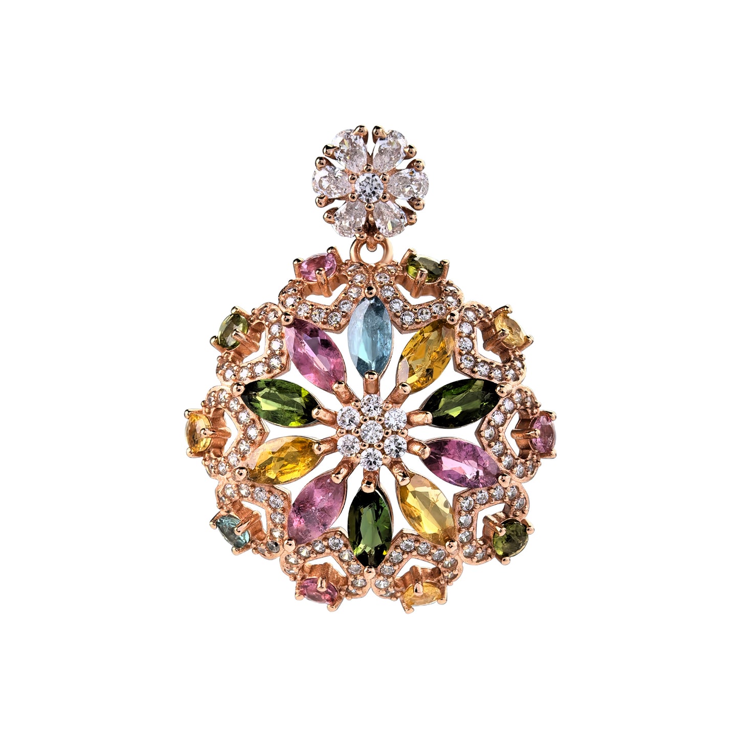 Delicate Rose Gold Plated 925 Sterling Silver Natural Tourmaline Pendant