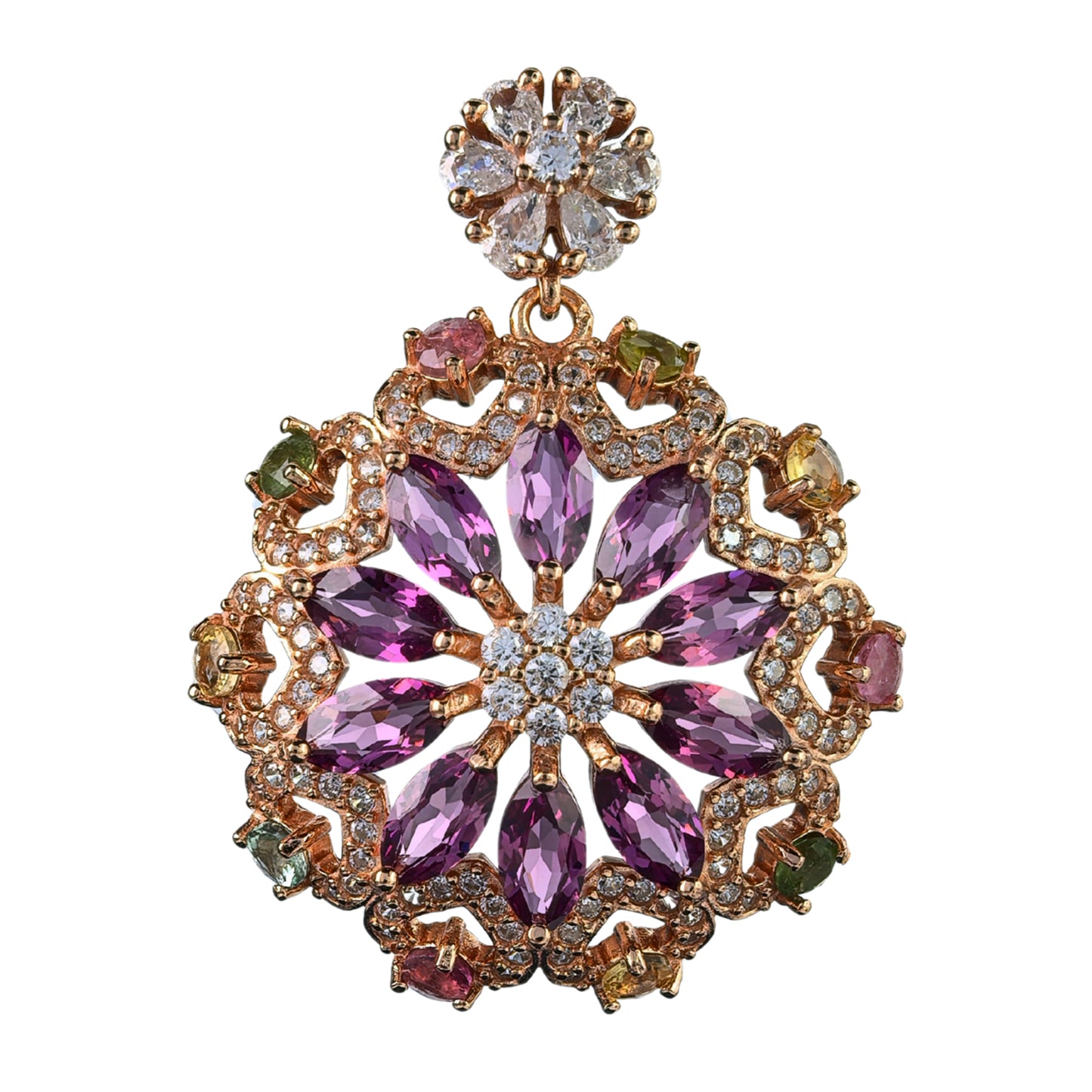 Elegant Rose Gold Plated 925 Silver Jewelry Natural Pyrope Flower Pendant