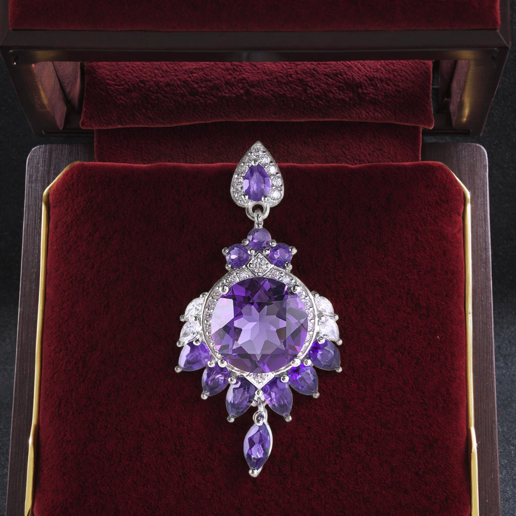 Dazzling Rhodium Plated Natural Amethyst 925 Sterling Silver Pendant
