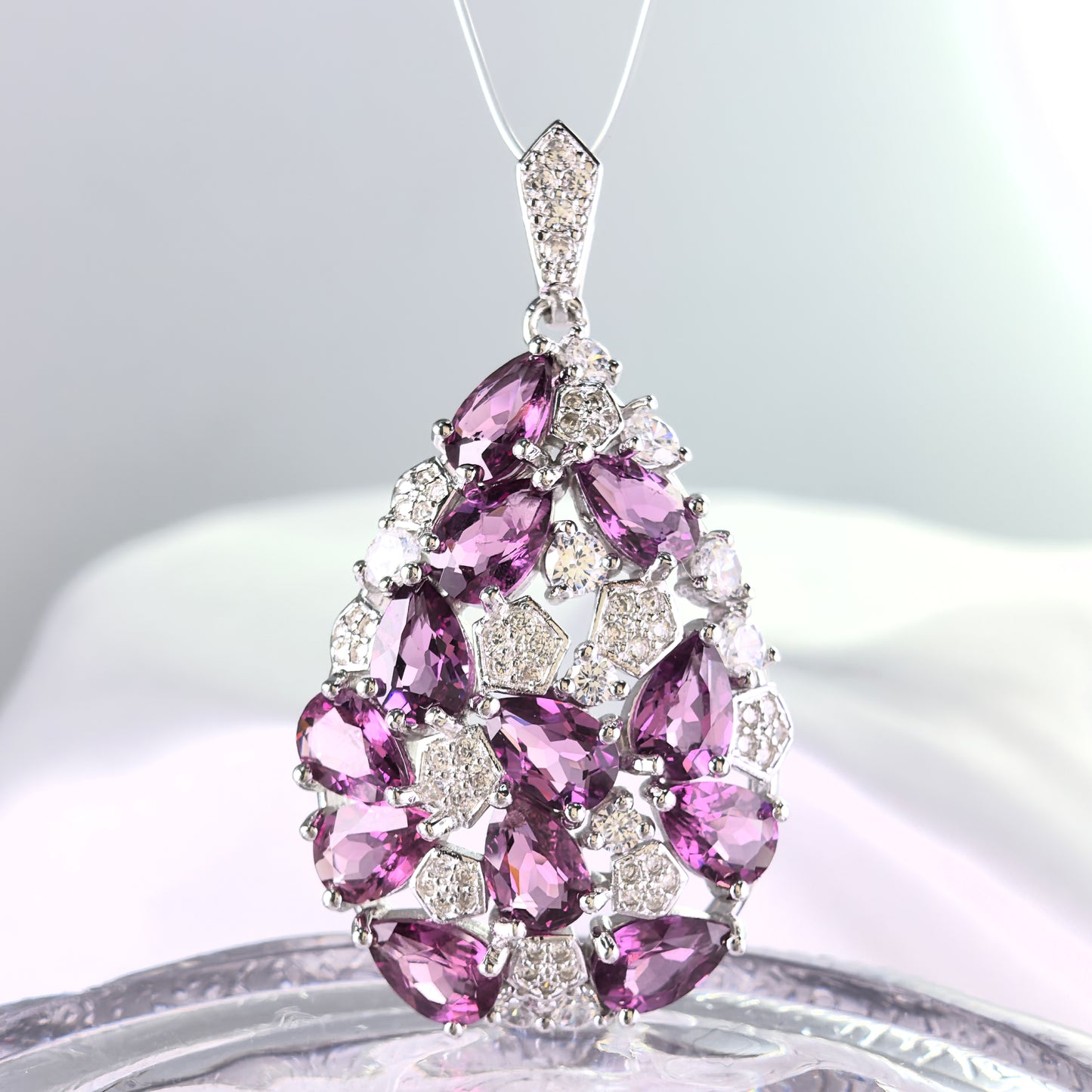 Refined Rhodium Plated 925 Silver Natural Pyrope Pendant