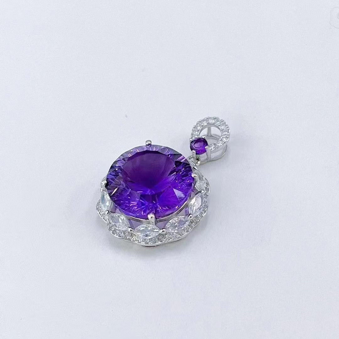 Deep Purple Natural Elegant Amethyst Pendant Ball 925 Silver Rhodium Plated
