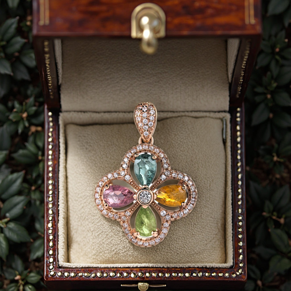 Delicate Rose Gold Plated 925 Sterling Silver Pendant Natural Tourmaline