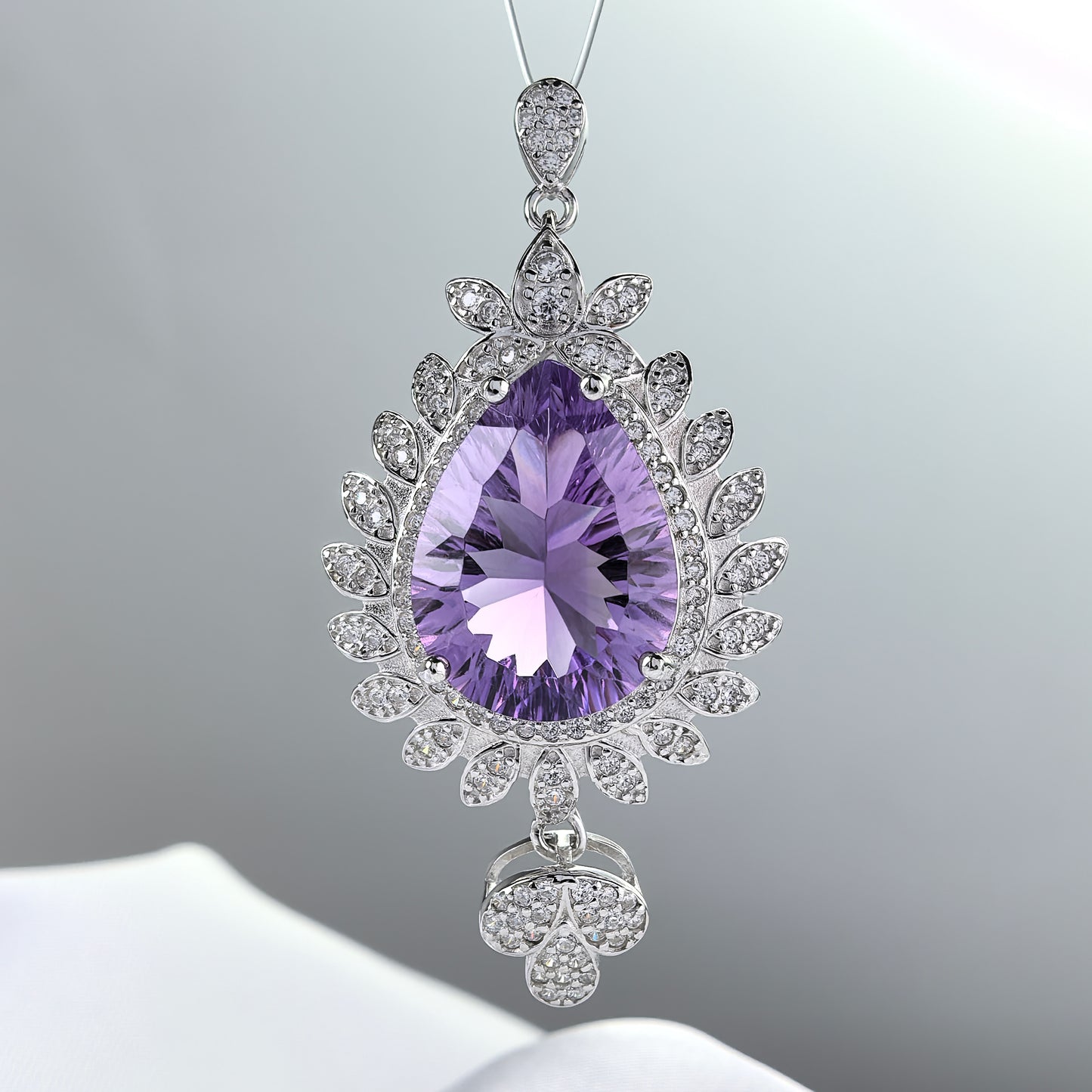Sparkling 925 Sterling Silver Natural Amethyst Pendant Rhodium Plated