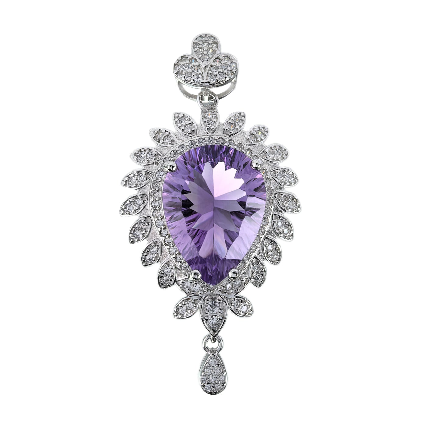 Sparkling 925 Sterling Silver Natural Amethyst Pendant Rhodium Plated