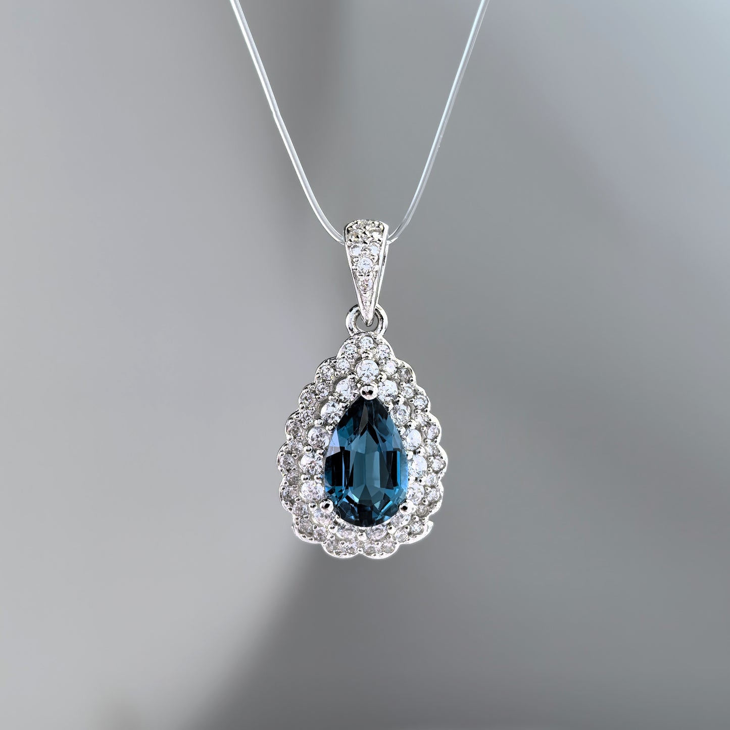 Elegant 925 Sterling Silver London Blue Topaz Pendant Rhodium Plated
