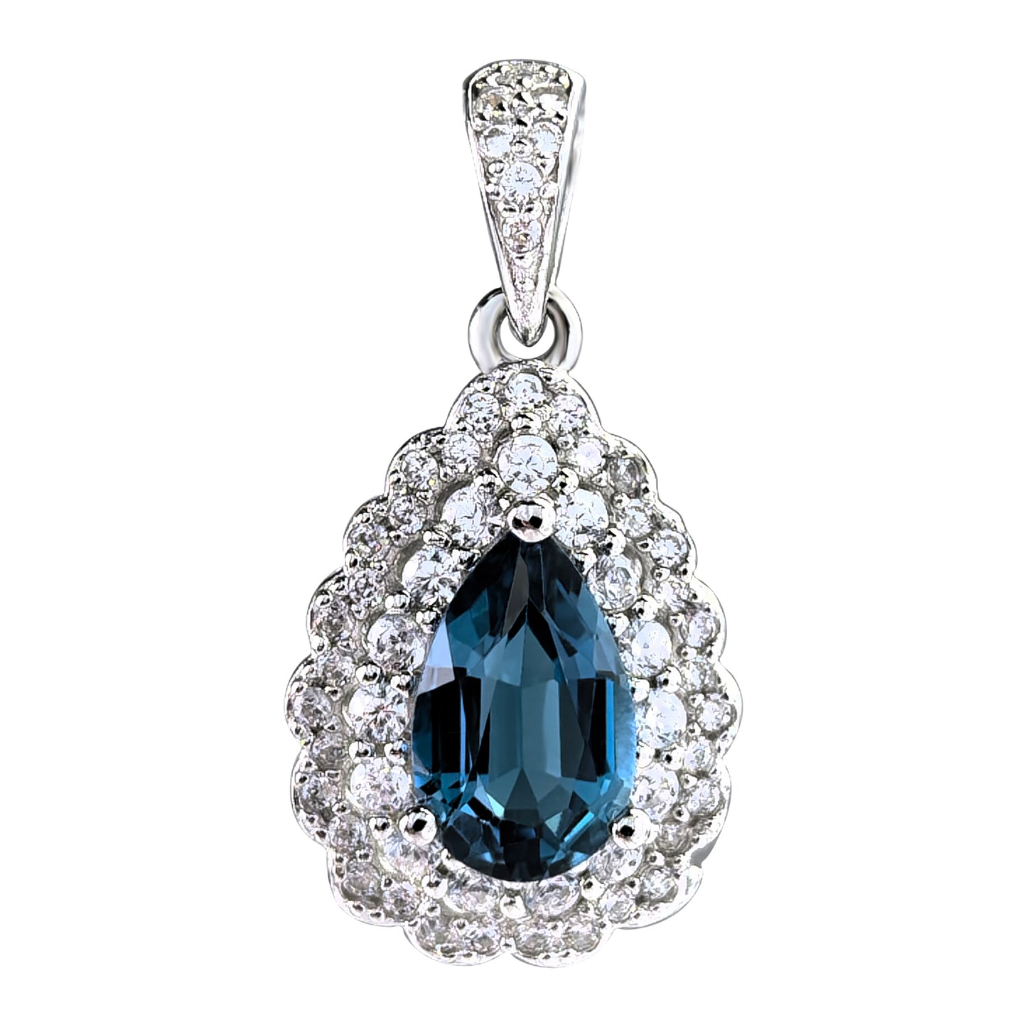 Elegant 925 Sterling Silver London Blue Topaz Pendant Rhodium Plated