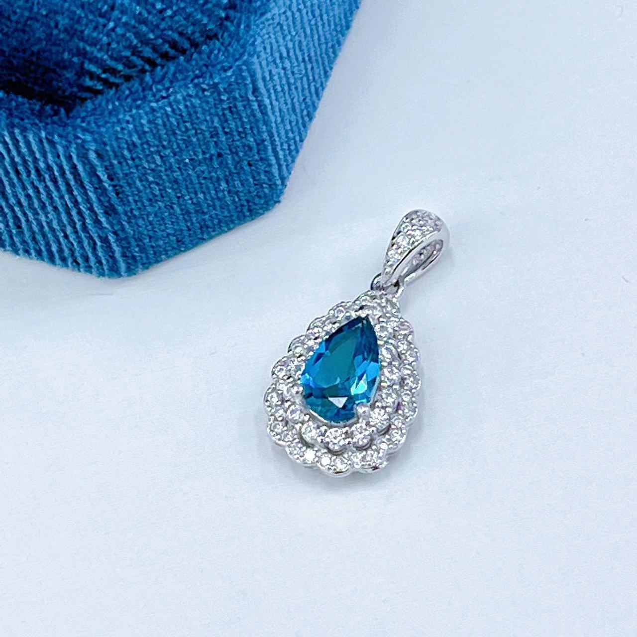 Elegant 925 Sterling Silver London Blue Topaz Pendant Rhodium Plated