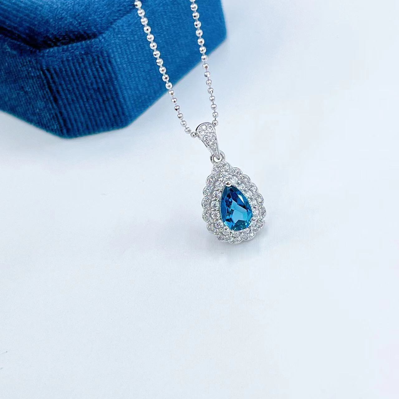 Elegant 925 Sterling Silver London Blue Topaz Pendant Rhodium Plated