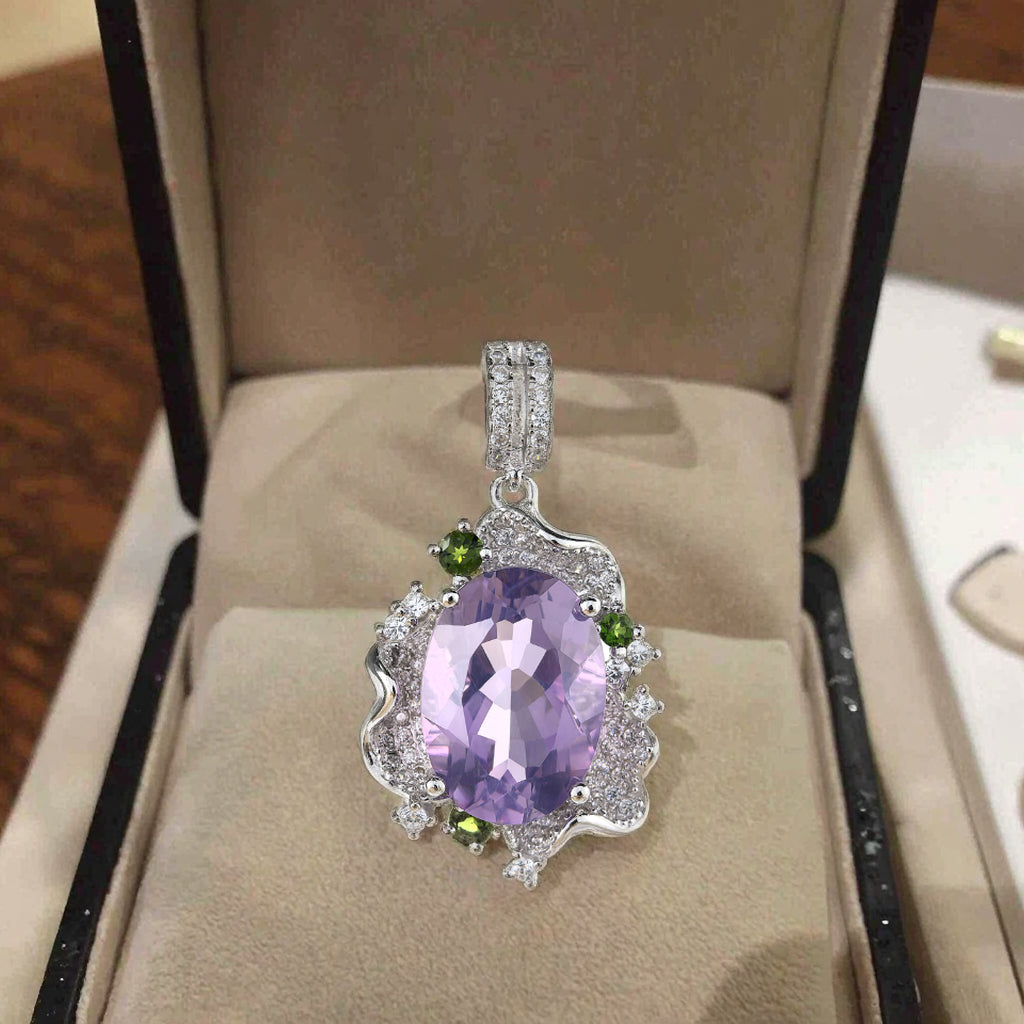 Lustrous Rhodium Plated Joyas De Plata 925 Original Natural Amethyst Pendant