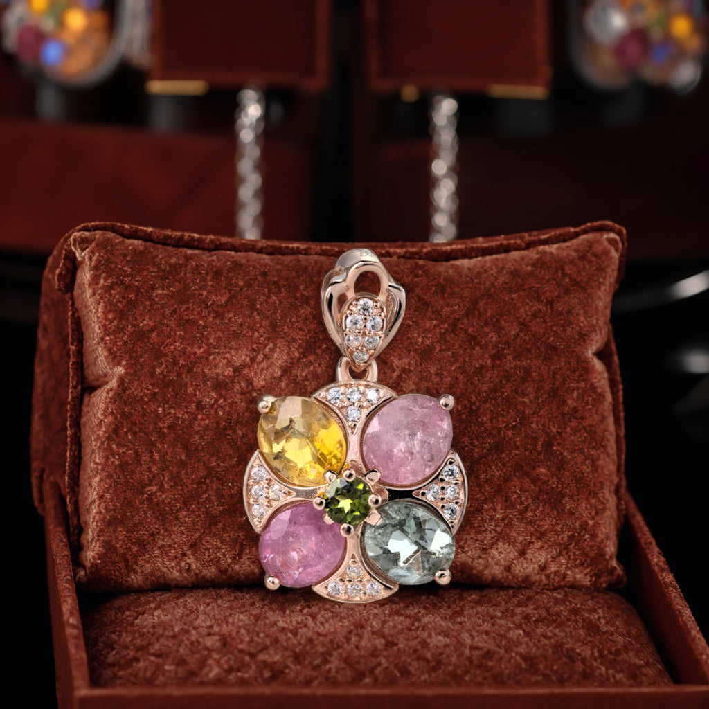 Sparkling Rose Gold Plated 925 Sterling Silver Natural Tourmaline Pendant