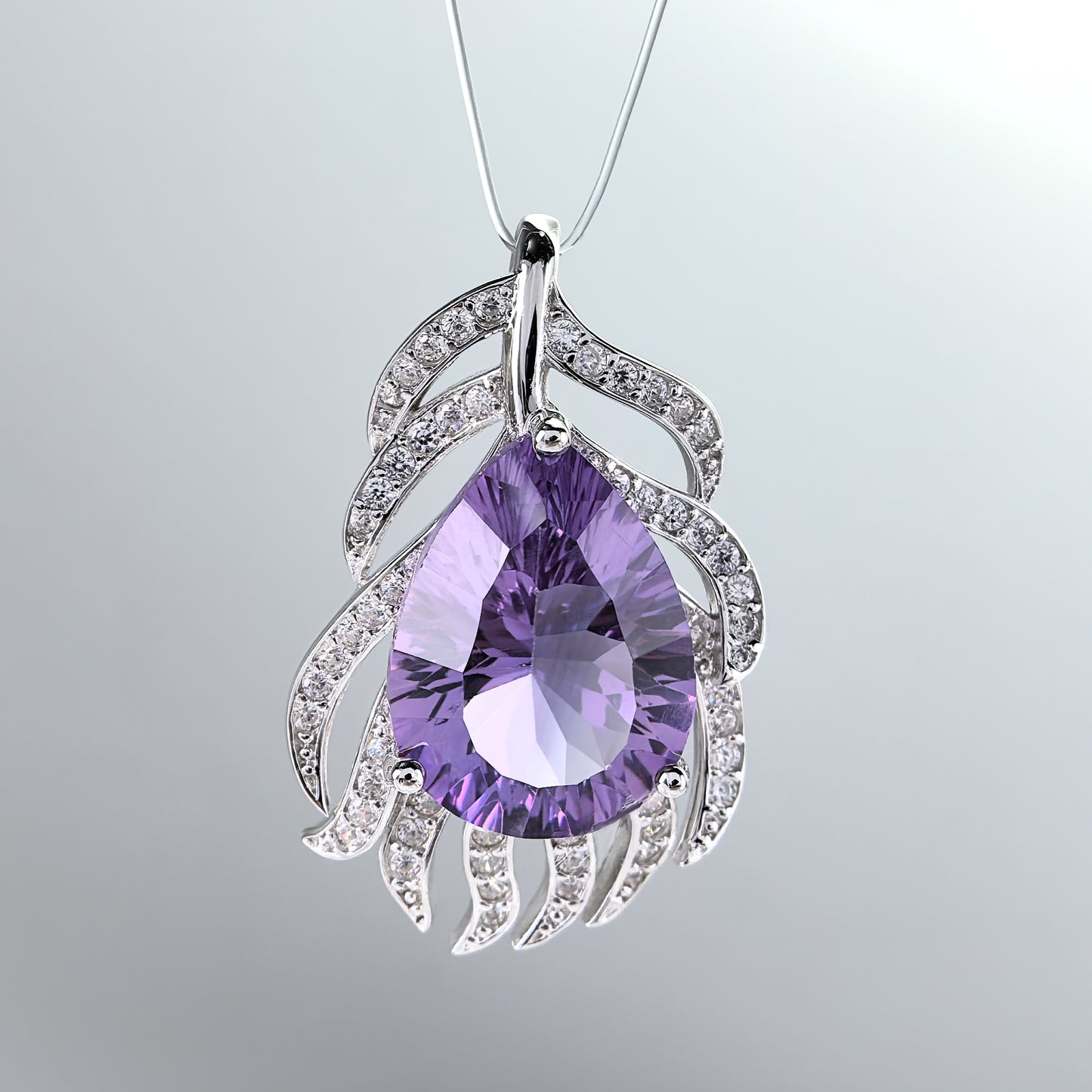 Elegant Rhodium Plated 925 Sterling Silver Natural Amethyst Pendant