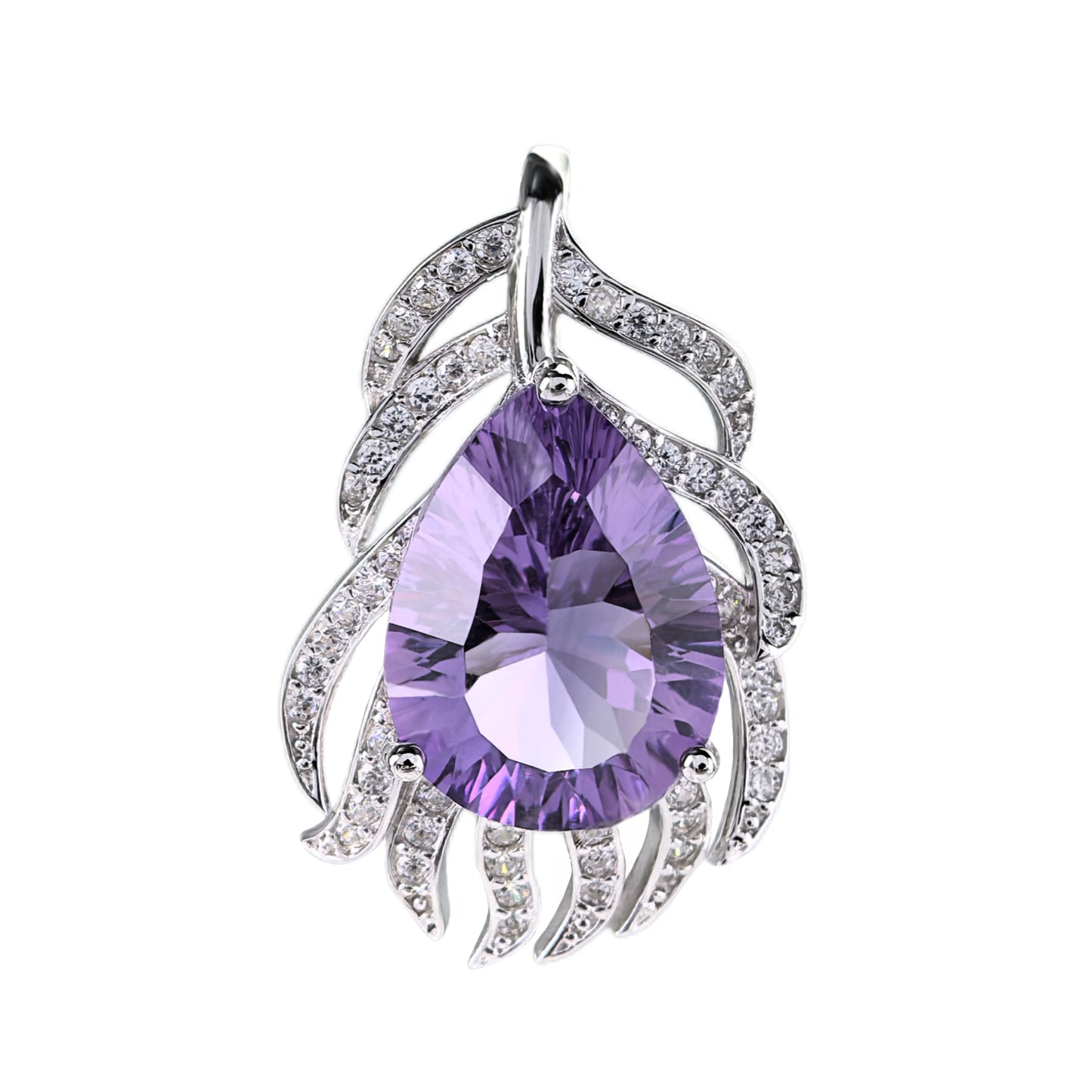 Elegant Rhodium Plated 925 Sterling Silver Natural Amethyst Pendant