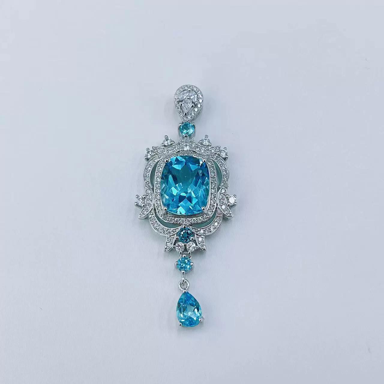 Elegant Rhodium Plated 925 Sterling Silver Natural Swiss Blue Topaz Pendant