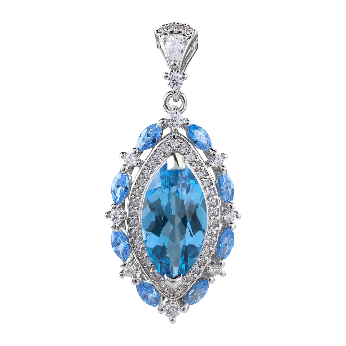 Natural Swiss Blue Topaz Jewelry Set Ring and Pendant