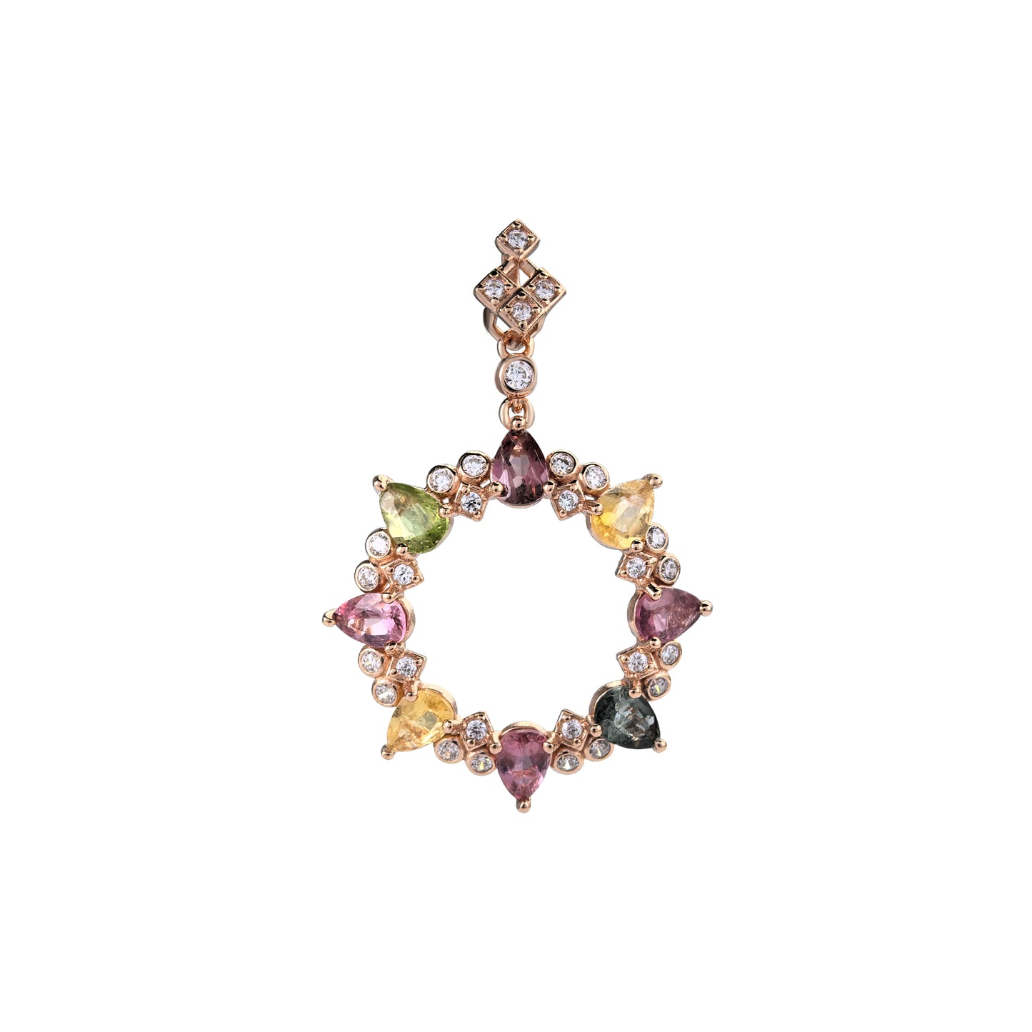 925 Silver Dazzling Rose Gold Plated Fine Pendants Natural Tourmaline round Charm Pendants