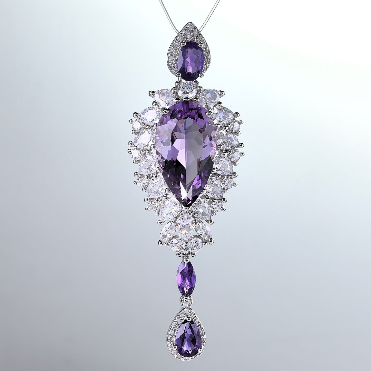 Shimmering Rhodium Plated 925 Silver Natural Amethyst Pendant