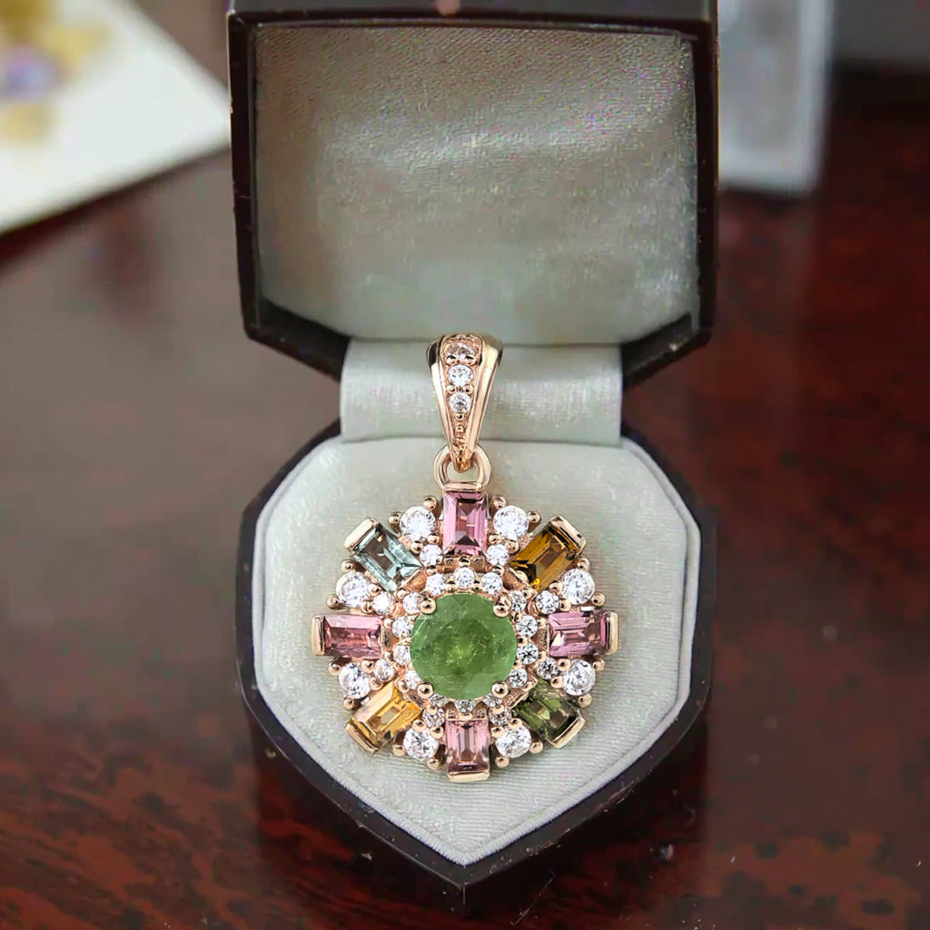 Delicate Rose Gold Plated 925 Silver Natural Tourmaline Pendant