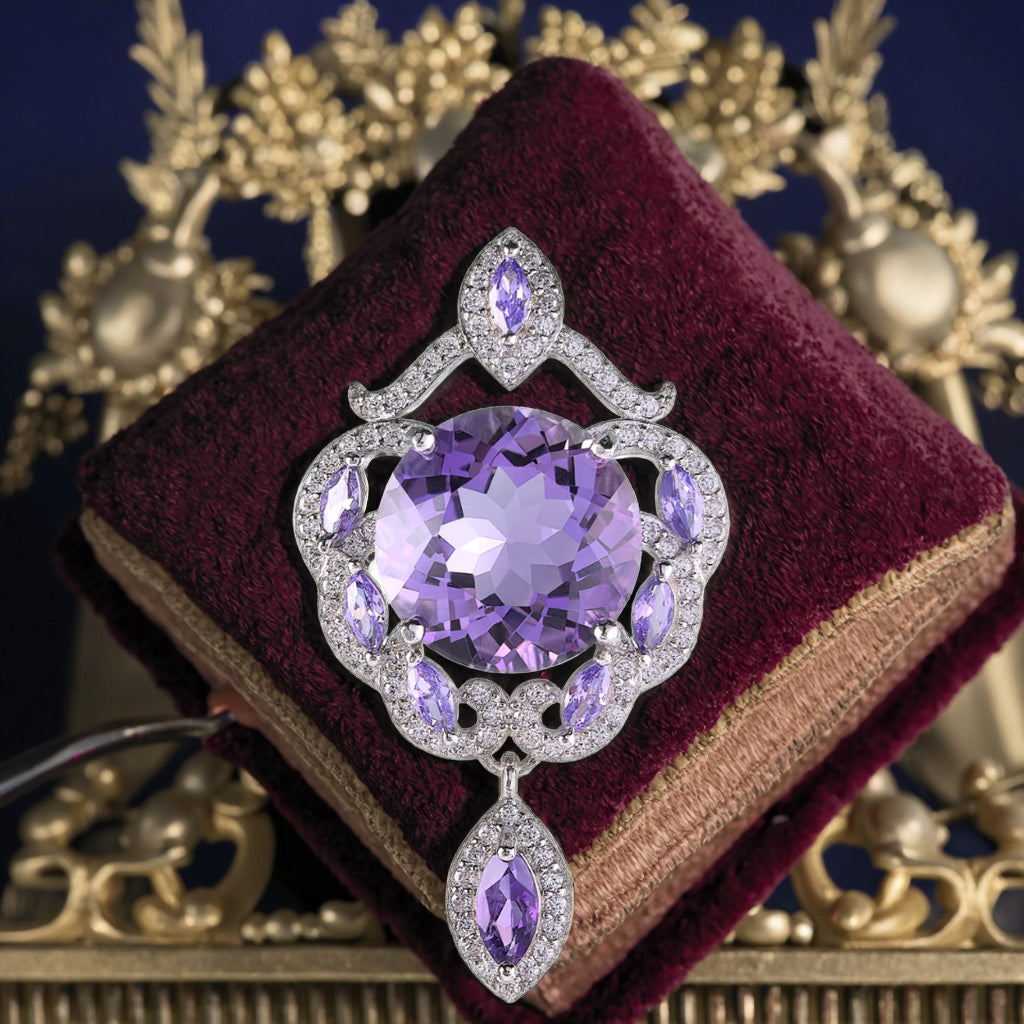 Delicate Rhodium Plated NaturalAmethyst Pendants 925 Silver