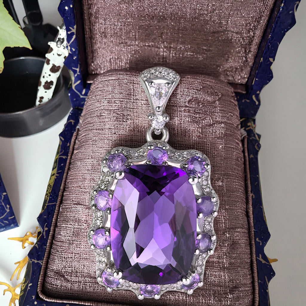 Noble Rhodium Plated Bijoux En Argent 925 Pur Natural Stone Amethyst Pendant