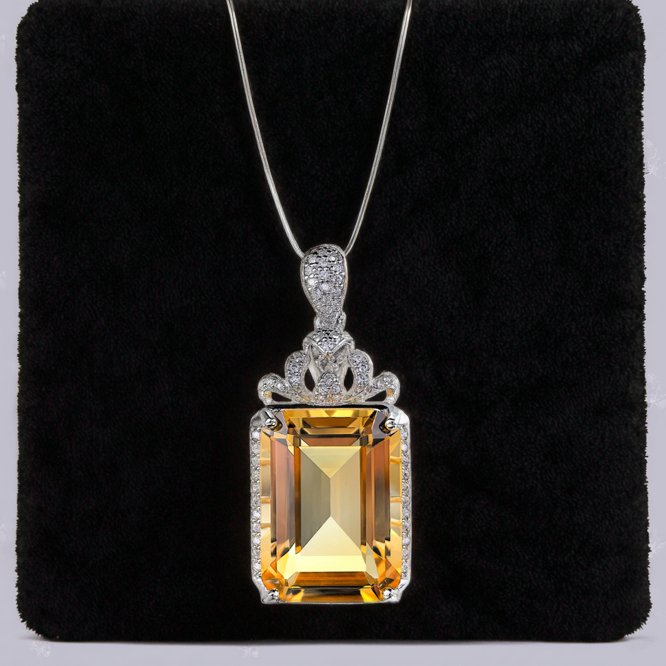 Classic Rhodium Plated Silver 925 Jewelry Natural Citrine Pendant