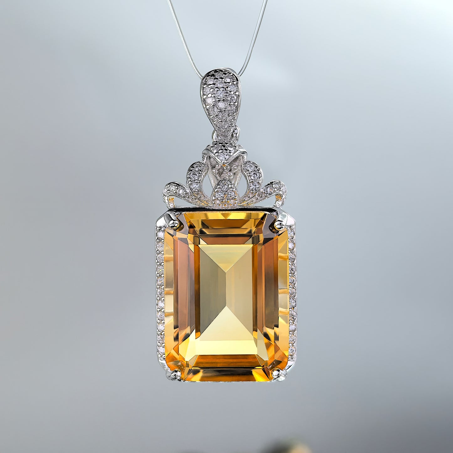 Classic Rhodium Plated Silver 925 Jewelry Natural Citrine Pendant
