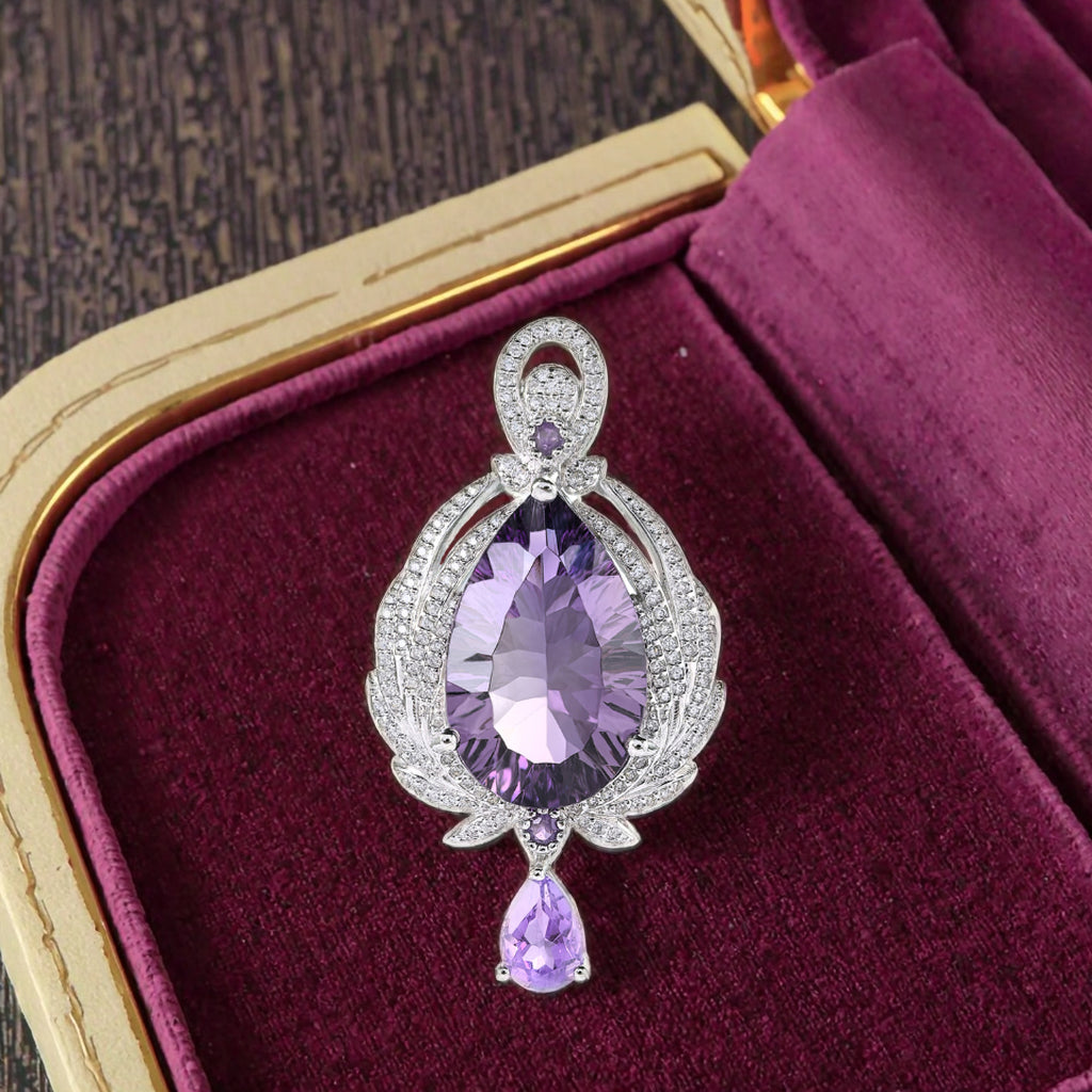 Graceful Rhodium Plated Silver 925 Jewelry Natural Amethyst Pendant