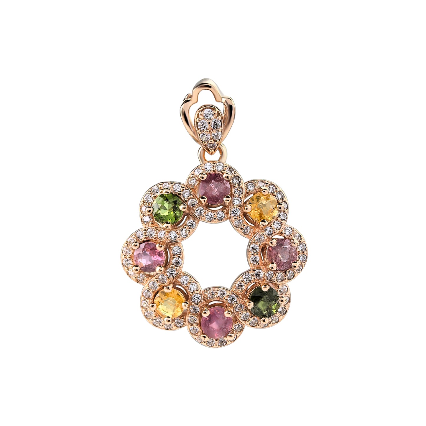 925 Silver Dazzling Rose Gold Plated Fine Pendants Natural Tourmaline round Charm Pendants