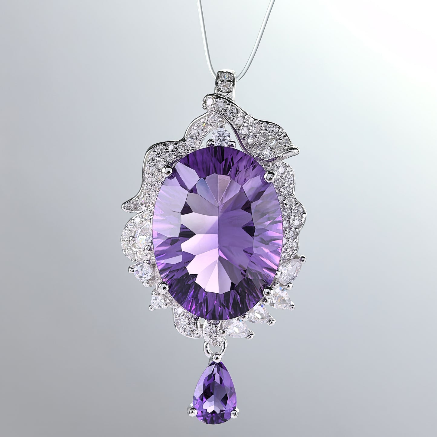 Elegant 925 Sterling Silver Natural Amethyst Pendant Rhodium Plated