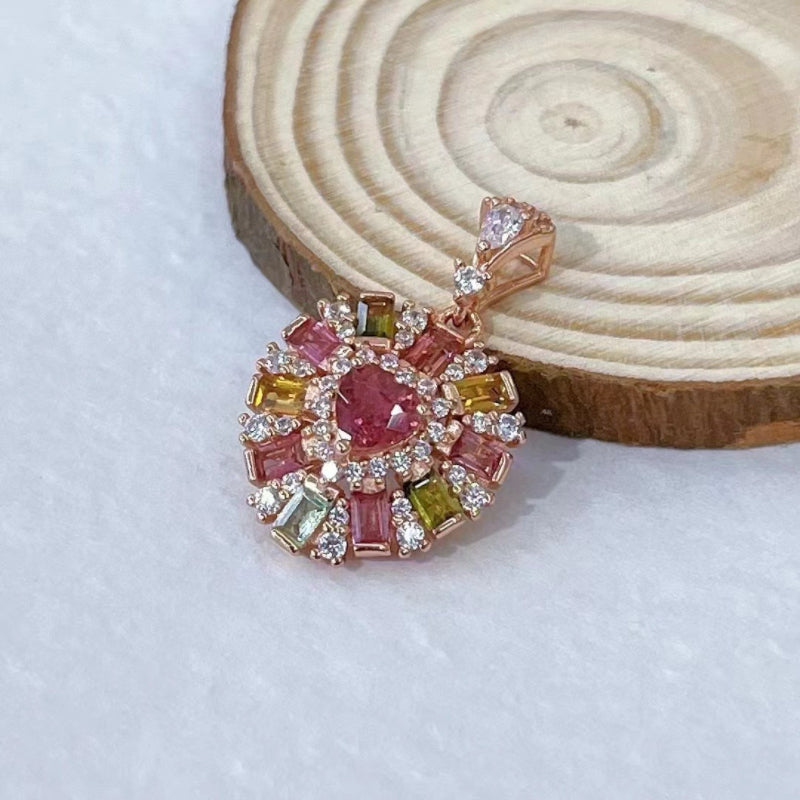 Charming Rose Gold Plated 925 Sterling Silver Natural Tourmaline Heart Pendant