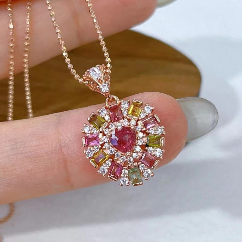 Charming Rose Gold Plated 925 Sterling Silver Natural Tourmaline Heart Pendant