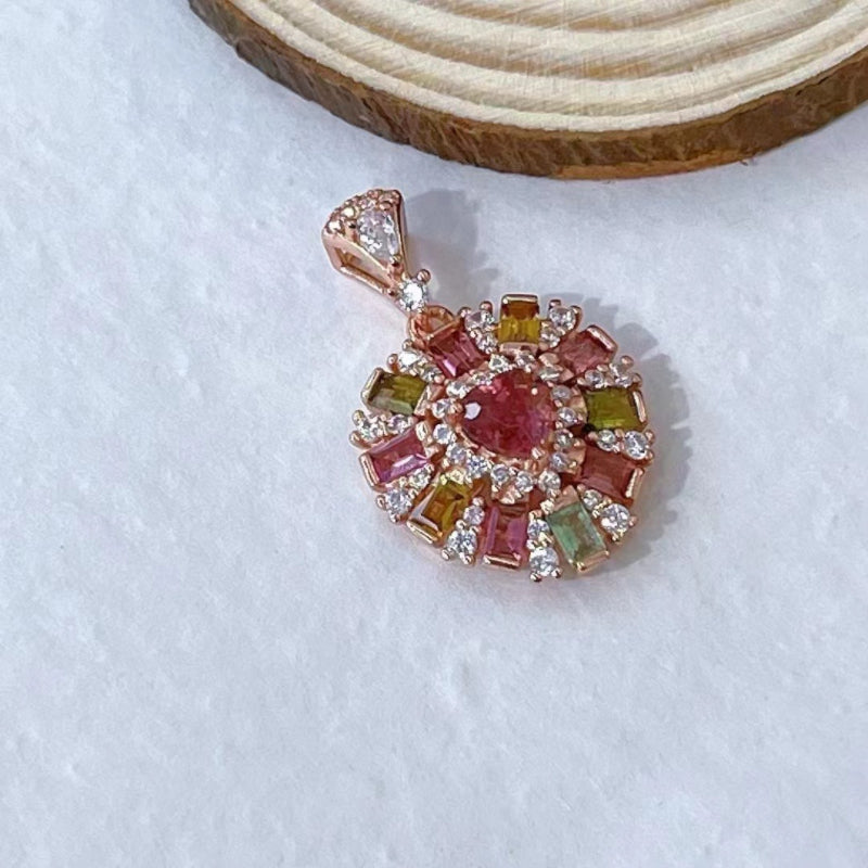 Charming Rose Gold Plated 925 Sterling Silver Natural Tourmaline Heart Pendant