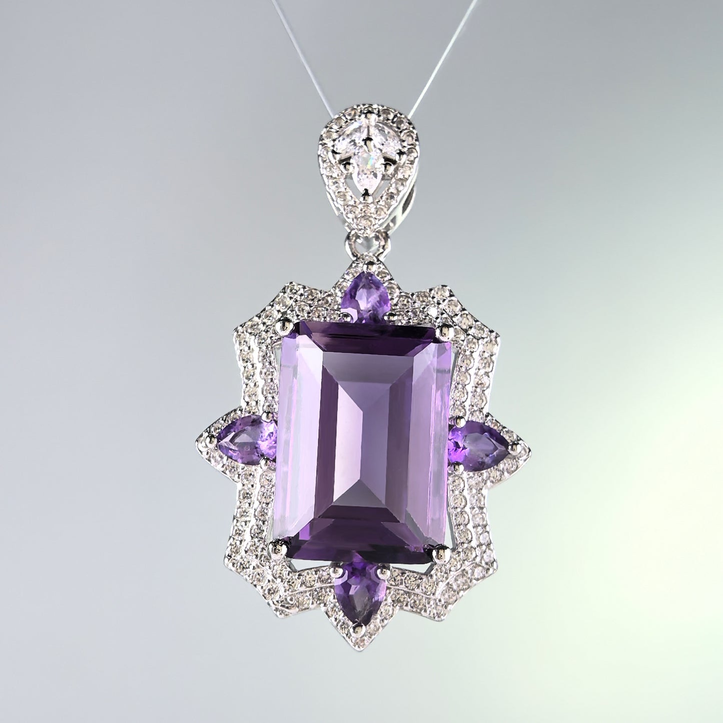 Tasteful Rhodium Plated 925 Silver Natural Amethyst Pendant