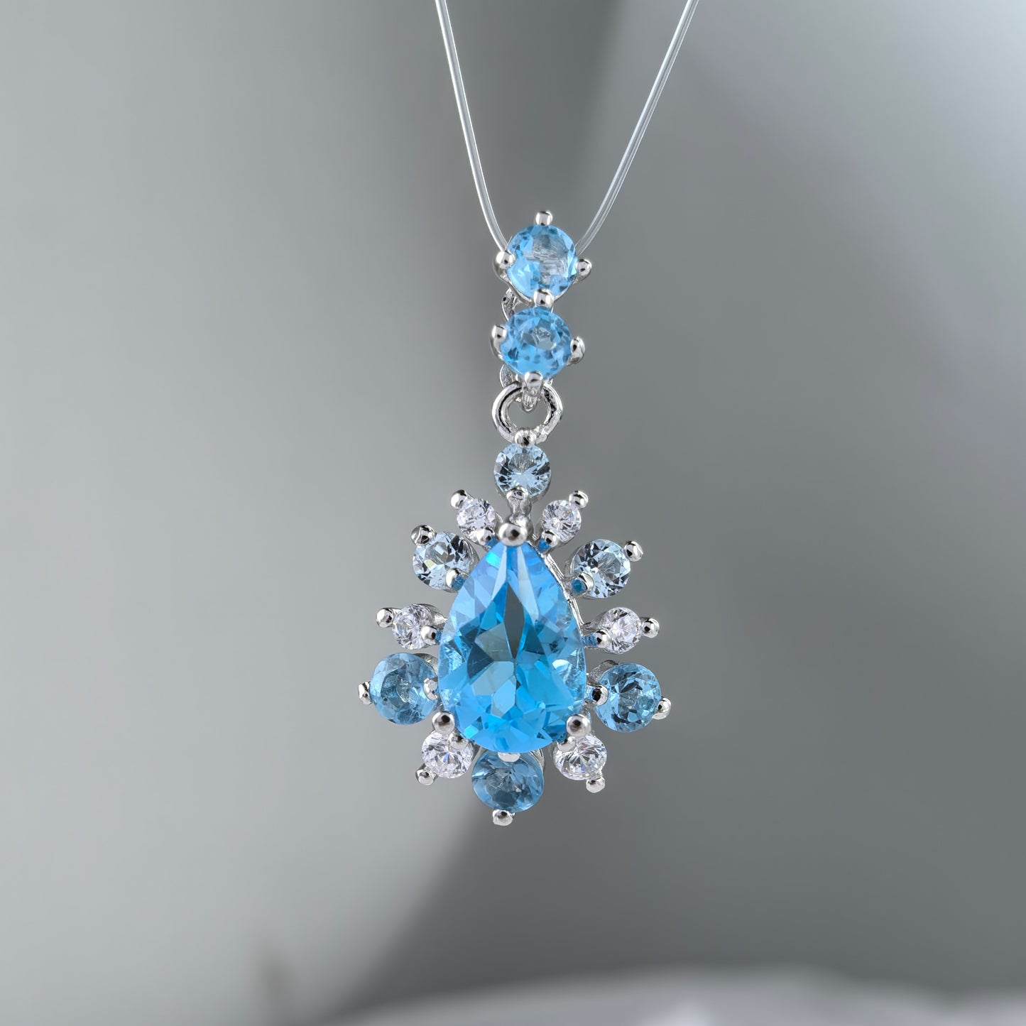 Unique Rhodium Plated 925 Silver Natural for Swiss Blue Topaz Pendant