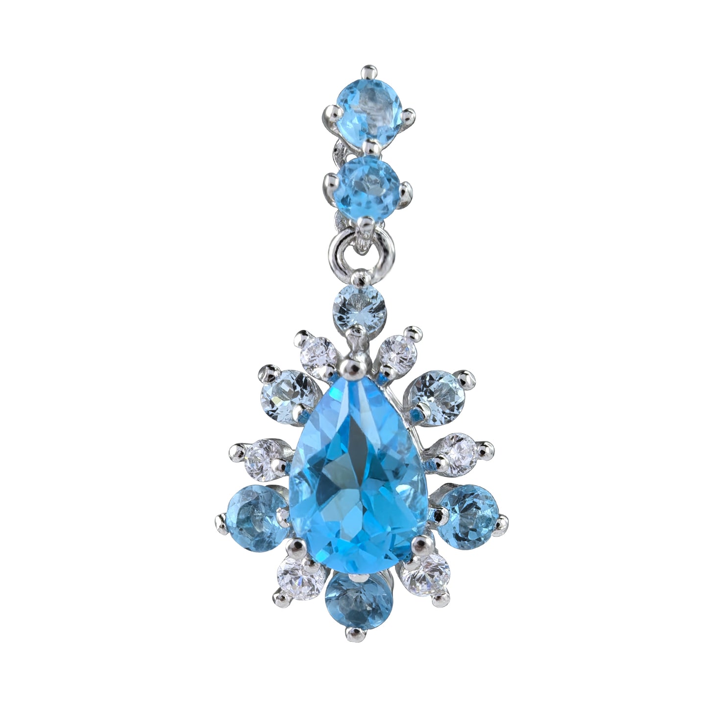Unique Rhodium Plated 925 Silver Natural for Swiss Blue Topaz Pendant