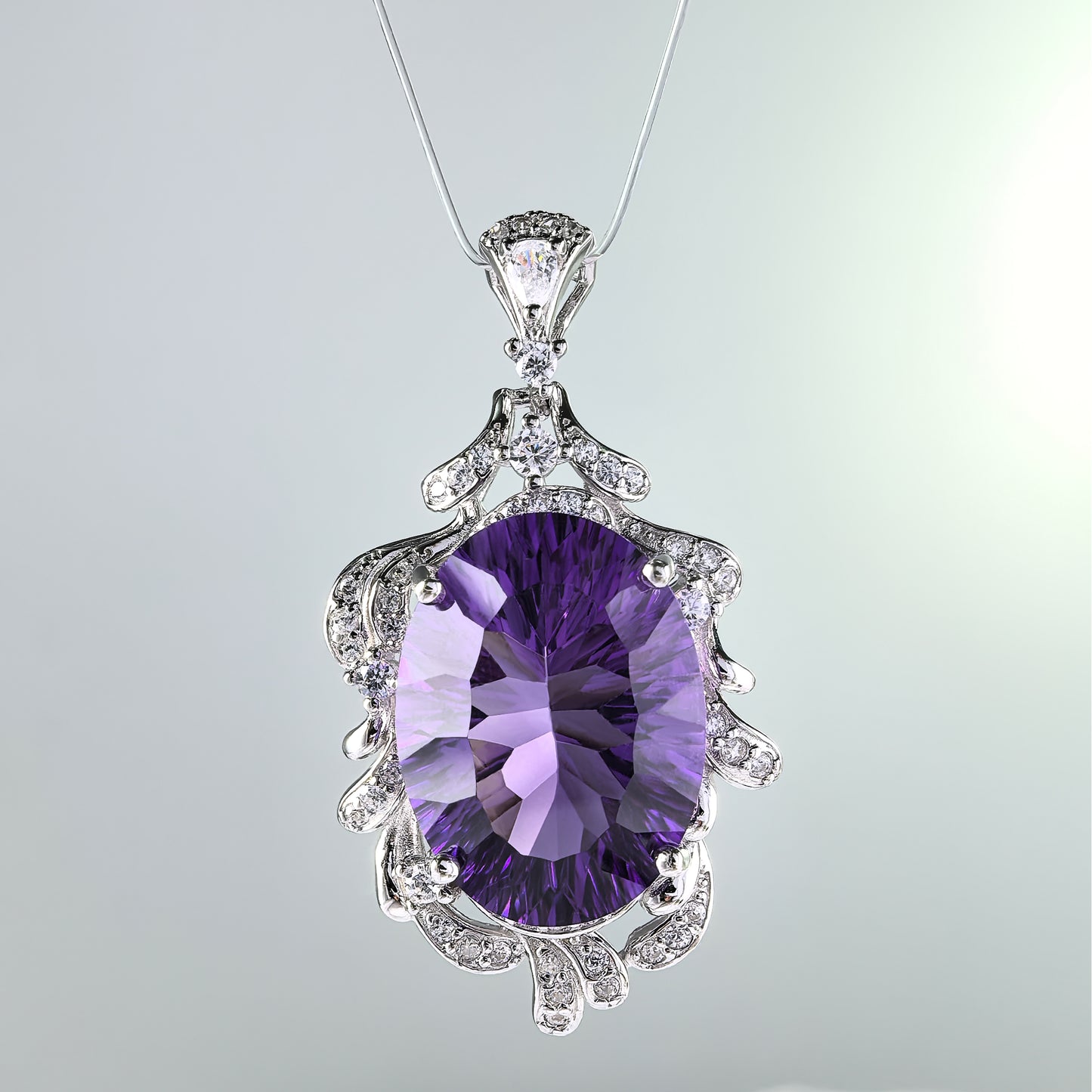 925 Sterling Silver Natural Amethyst Pendant Precious Rhodium Plated