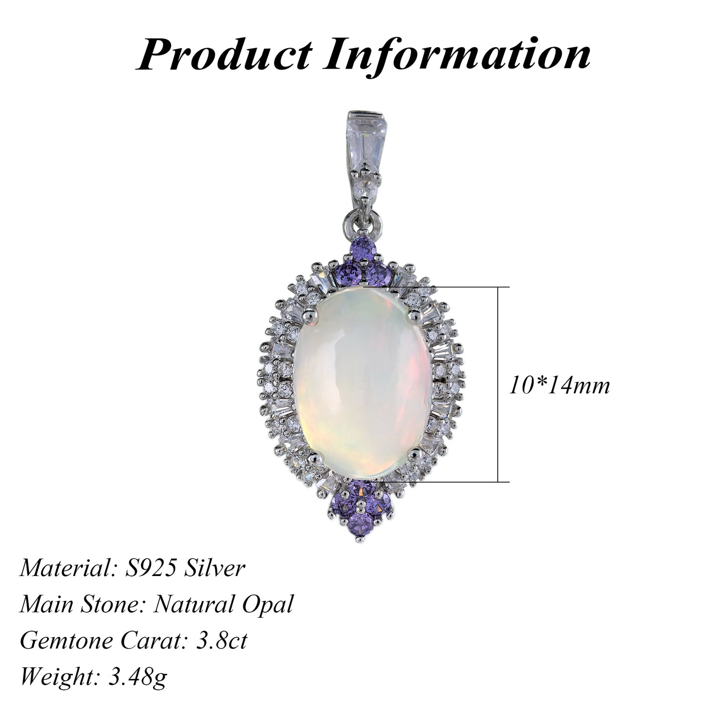 Opulent Rhodium Plated Plata Ley 925 Natural Opal Pendant Fine Jewellery