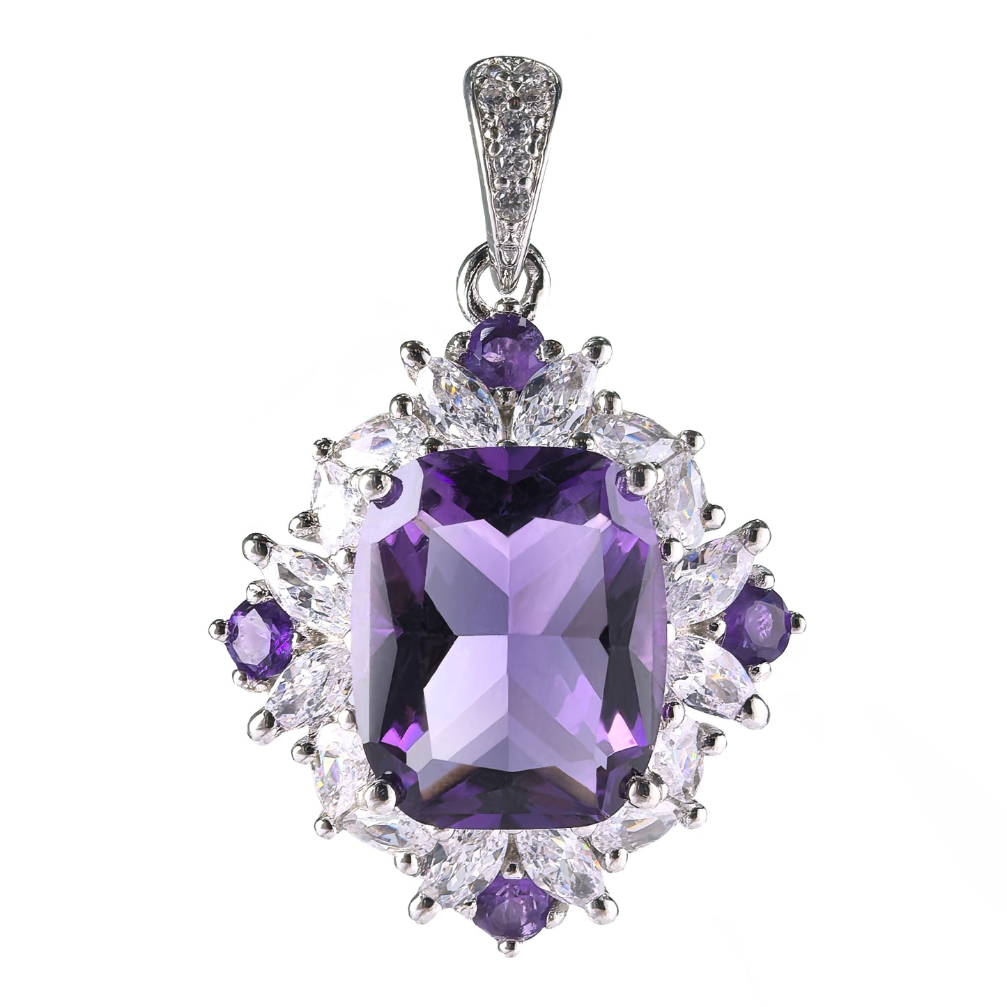 Dazzling Rhodium Plated 925 Silver Natural Amethyst Jewelry Charm