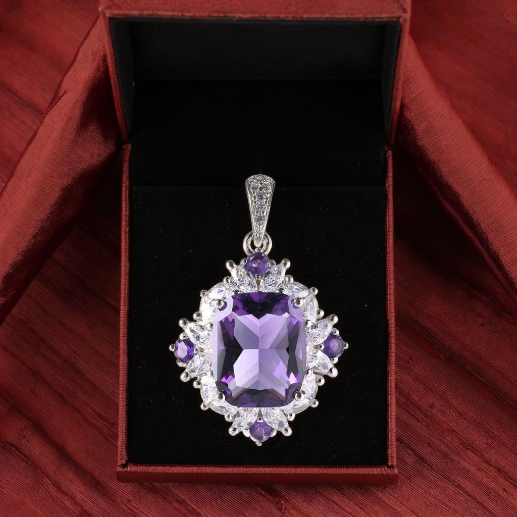 Dazzling Rhodium Plated 925 Silver Natural Amethyst Jewelry Charm