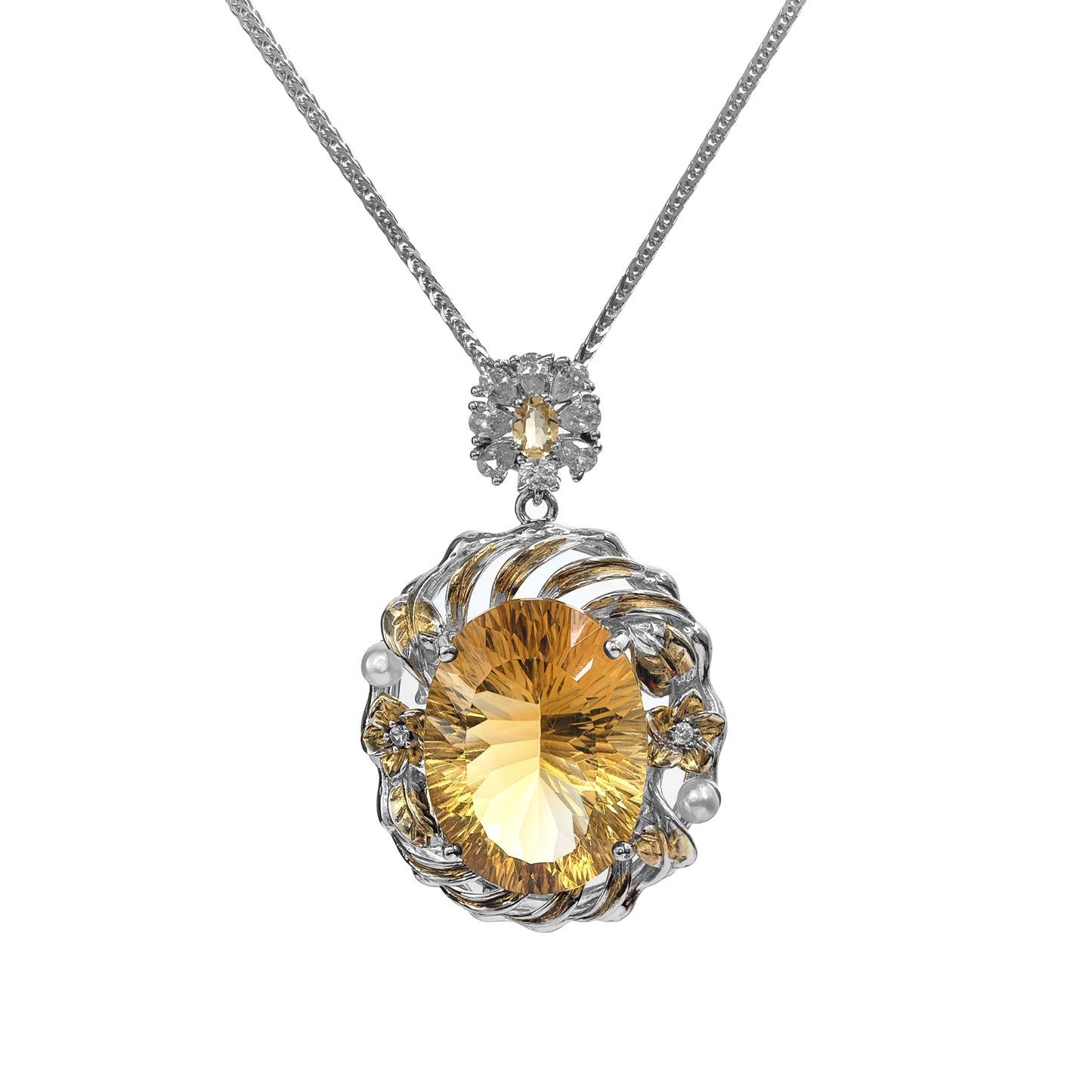 Wholesale Rhodium Plated 925 Sterling Silver Natural Citrine Yellow Gemstone Oval Cut Pendant(without Chain)