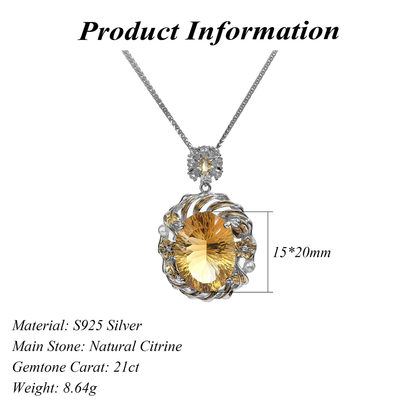 Wholesale Rhodium Plated 925 Sterling Silver Natural Citrine Yellow Gemstone Oval Cut Pendant(without Chain)
