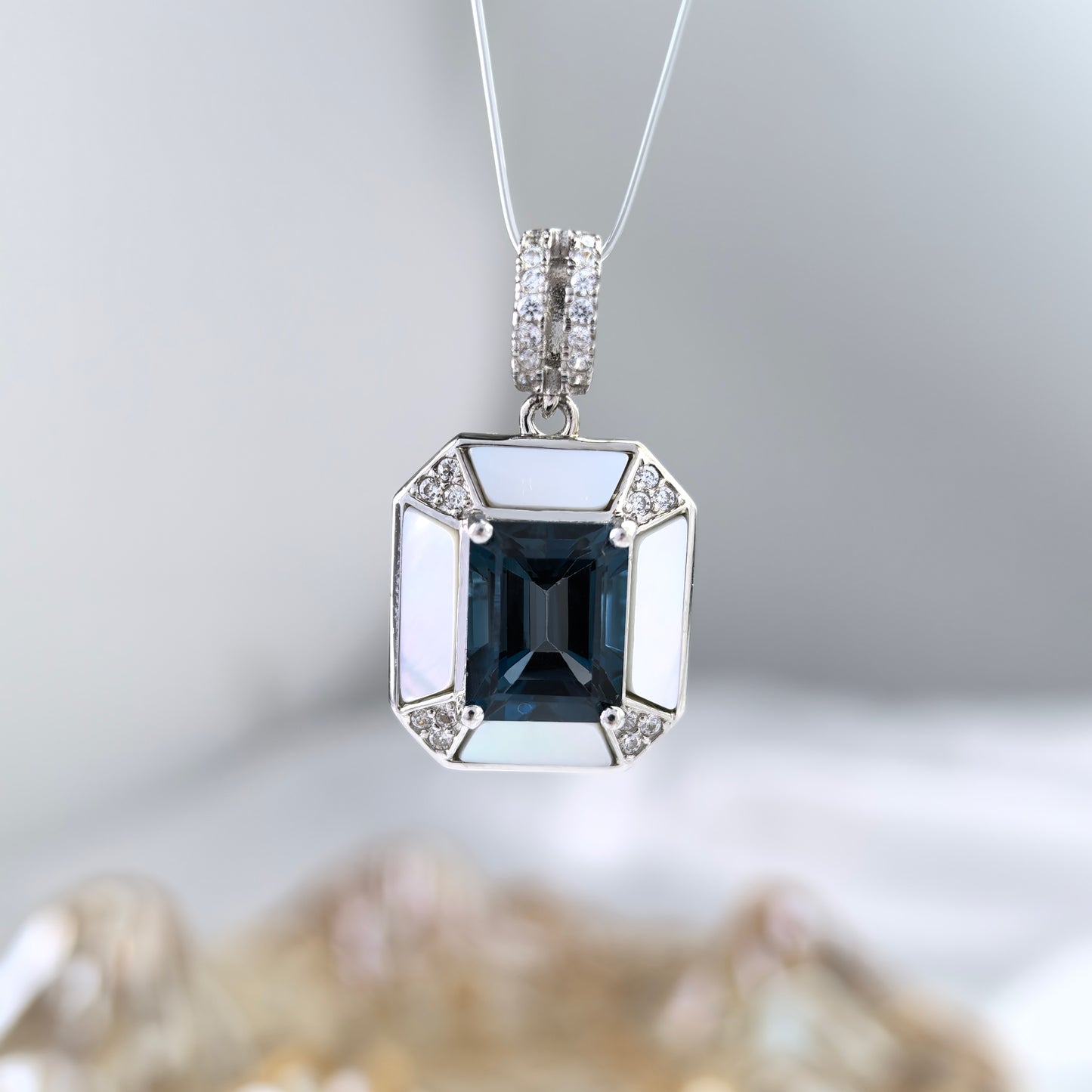 Gorgeous Rhodium Plated Silver 925 Jewelry Natural London Blue Topaz Pendant