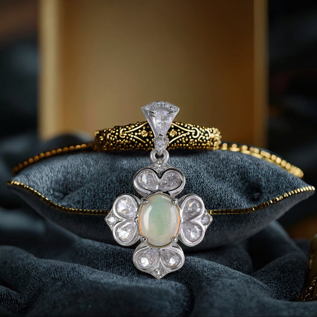 Graceful Rhodium Plated Dijes De Plata 925 Por Mayor Natural Opal Pendant