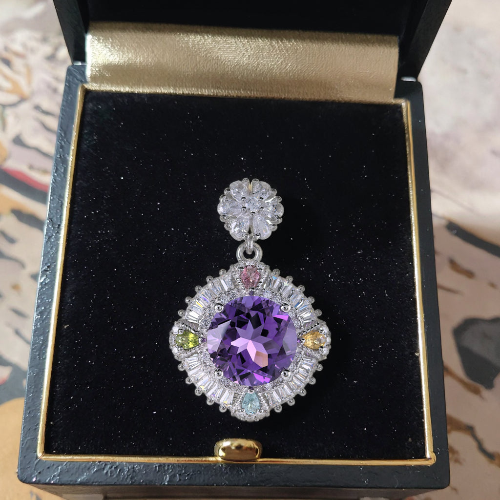 Dazzling Rhodium Plated Silver 925 Natural Amethyst Clover Pendant
