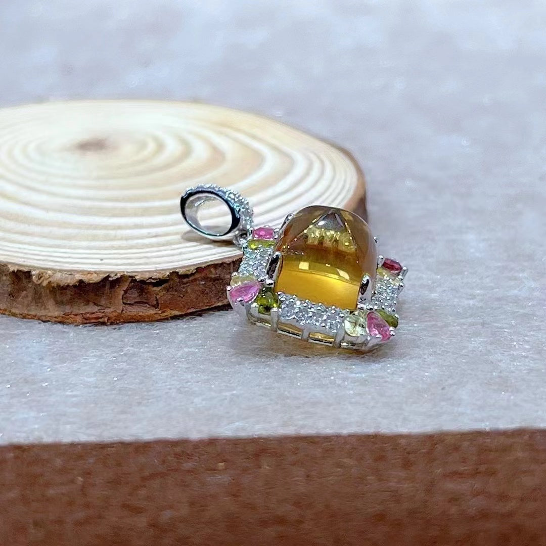 Elegant 925 Silver Natural Citrine Pendant Rhodium Plated